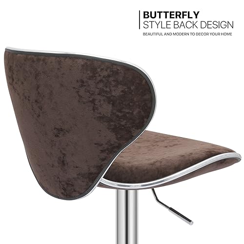 MoNiBloom Brown Velvet Bar Stools Set of 2 Counter Height Barstools with Back Swivel Bar Chairs with Metal Base Modern Adjustable Kitchen Island