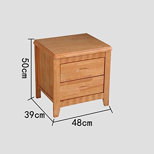 LUKEO Natural Wood Color Solid Wood Bedside Table, Bedroom Double Drawer Design Bedside Table