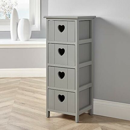 Home Source 4 Drawer Chest of Drawer Storage Unit Wooden Bedroom Organiser Bedside Love Hearts, Grey