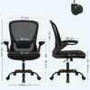 SONGMICS Office Chair with Folding Armrest, Desk Mesh Chair, Ergonomic Computer Chair, 360° Swivel Chair, Adjustable Lumbar Support, Space-Saving