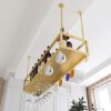 EYLINK Ceiling Wine Racks Hanging Wine Glass Rack Stemware Holder Metal Wine Bottle Holder Adjustable Height Goblet Storage Decoration Shelf For