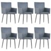 vidaXL 6x Dining Chairs with Armrests Dining Room Home Furniture Dinner Chair Kitchen Chair Armchair Bedroom Restaurant Chair Grey Faux Suede Lea