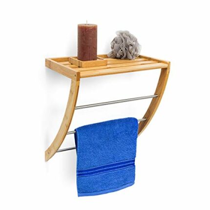 Relaxdays 10019188 all towel holder with 3 towel rails, 40 x 38 x 24.5 cm, Wood, Natural Brown