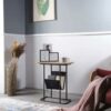 ALP Narrow Side Table Slim End Table Coffee Table with Magazine Holder Fabric Storage Small Table for Living Room