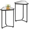 mDesign Triangular Side Table  – Small Table with Marble-Style Top – Metal Coffee Table for Hallway and Living Room – Soft Brass/Marble