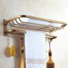 HIGOH Towel Racks, Bathroom Towel Rack Wall Mounted Towel Holder,Antique Multifunctional Folding Bath Towel Rack,All Copper Hook Towel Shelf,Euro