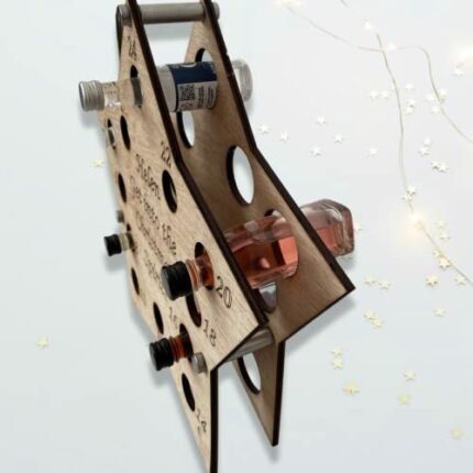 My Gift Tree Advent Calendar Bottle Holder Small Bottles of Wine, Prosecco or Champagne - Wooden Star Design Kitchen Accessories Bottle Organiser