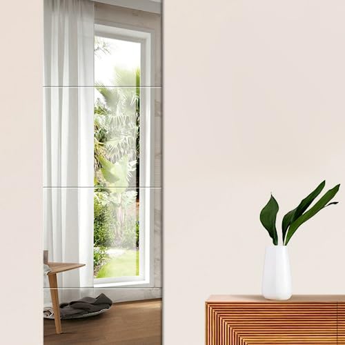 Full Body Wall Mirrors, 11.81x11.81 Inch 4pcs Acrylic Plexiglass Mirror Wall Mounted Full Length Frameless Mirror Makeup Large Long Mirror for Wa