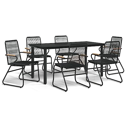 vidaXL Garden Dining Set 7 Piece, Table and Armchairs for 6, Outdoor Dining Set for Patio Terrace, Lounge Set, Modern Style, Black PVC Rattan