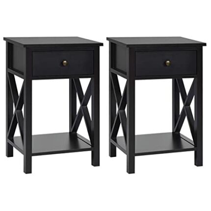 JJZXD 2PCS Nightstand Chair Side End Table with Drawer & Shelf Bedroom Furniture