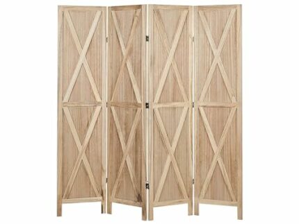 Rustical Decorative Room Divider Screen 4 Panels Folding Paulownia Wood Plywood Living Room Bedroom Light Wood Ridanna