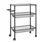 QUANJJ 3 Tier Kitchen Trolley Rolling Storage Cart Serving Trolley With Handle Black Iron Bathroom Shelf