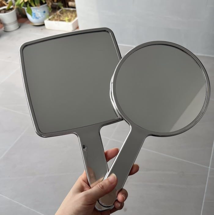 JJUUYOU Handheld Mirror with Handle, Hand Held HD Mirror, Salon Hairdresser Plain Mirror Retro Style, 22X12 CM Single-Sided Portable Travel Vanit