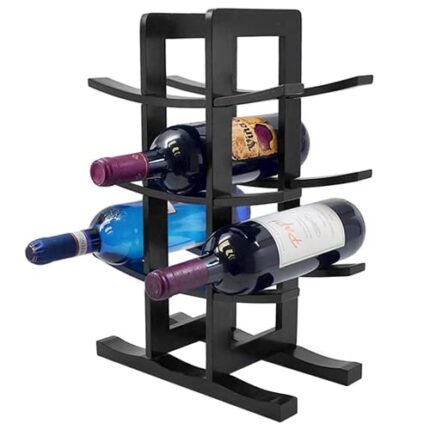 Ryori Bamboo Wine Rack - 4-Tier Standing Wooden Storage Display for Liquor, Champagne - Freestanding Stack Shelves - Space Saver, Organiser Count