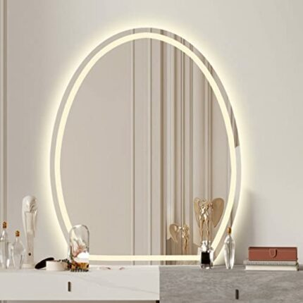 Led irregular oval mirrors for bathroom,with lights,Anti-Fog wall mounted,Tricolor Lights, Color Temperature Adjustable,Energy -saving. (Size : 6
