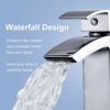 Hapilife Basin Taps Waterfall with Pop up Waste Square Bathroom Sink Mixer Taps with UK Standard Hoses