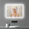 AI-LIGHTING Bathroom Mirror with Lights, Wall Mounted Multifunction Bathroom Vanity Mirror Anti-Fog Energy-Saving LED Smart Mirrors 45x60cm