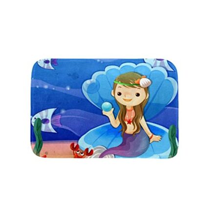 VBFOFBV Door Mat, Outdoor Indoor Doormat, Durable Floor Mat Non Slip Rug, Front Doormat for Entryway, Patio, Mermaid Cartoon Sea Animal Scallop