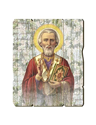 Fratelli Bonella | Vintage Style Shaped Wooden Picture of St. Nicholas 19x24 cm | Made in Italy