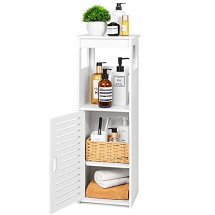 Bathroom Storage Cabinet,Laundry Room Cabinets with 1 Open Compartments and 2 Tier Shelf with Doors, Multifunctional Floor Cabinet for Home Offic