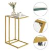 YMYNY C Shaped End Table, Tempered Glass Snack Side Table for Small Space with Metal Frame, Narrow Couch Table, for Living Room, Bedroom, Modern