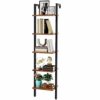YMYNY Bookshelf Wall Mounted, Ladder Shelf, 5-Tier Bookcase Rack, Storage Unit with Metal Frame, Industrial Floating Wall Shelf for Living Room,