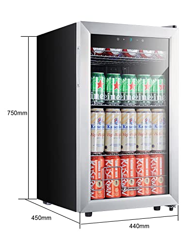 Kalamera Beer Fridge, 68L Freestanding Drinks Fridge with Glass Door, Digital Touch Control, Stainless Steel, KRC-70BV