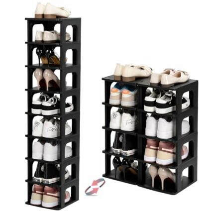 TRZZ 10-Tier Plastic Shoe Rack for Closet, DIY Vertical Shoe Storage for Entryway, Narrow Shoe Storage Organizer for Small space, Height-Adjustab