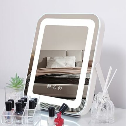 OUO Vanity Mirror with Lights 10x12 Inches, Smart Touch Control Makeup Mirror 3 Color Lighting Modes