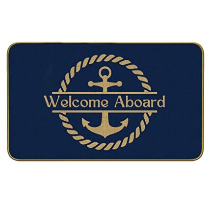 Mingnei Welcome Aboard Doormat Door Mat for Boat Home Room Entrance, Nautical Anchor Floor Mats for House Front Indoor Inside Outdoor Outside Ent
