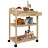 SMIBUY Kitchen Island Cart on Wheels with Storage Drawer & Shelves, Bamboo 3-Tier Rolling Utility Serving Rack with Solid Wood Countertop & Locka