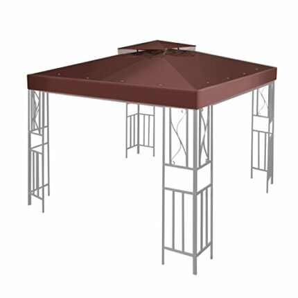 Flexzion 8x8 Gazebo Canopy Replacement Top Waterproof Cover - Outdoor Gazebo Canopy Cover - Double Tier UV30 Cover for Canopies, Garden, Patio, Y