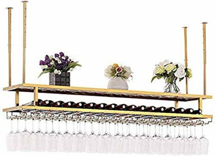 OUSIKA Wine Racks,Wine Lovers/Household Wine Shelf Cup Holder- Adjustable Height Ceiling Wine Rack Hanging Wine Bottle Holder Wine Glass Rack Gob
