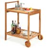 MIAOHY 2-Tier Rolling Kitchen Trolley Cart Dining Serving Cart Outdoor W/Wheels With Solid Wood Countertop And Spice Rack