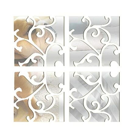 DIY Removable Acrylic Mirror Wall Sticker for Home Living Room Background Bathroom Bedroom Office Hallway Sofa TV Wall Decoration (Silver)