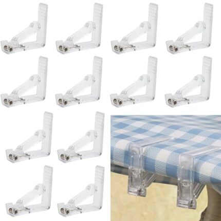 QUUPY 12 Pcs Clear Plastic Tablecloth Clips,Spring portable tablecloth fixing clip,for Home Party and Picnic