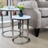 ASPECT Paloma Set of 2 Round Nesting Table, Glossy Tops Base, Metal, White/Chrome, L 40 diax50(H) cm/S 30x40(H) cm