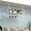 EYLINK Wall Shelf Hanging Wine Rack/Wine Glass Rack,Ceiling Shelf,Wall Decoration Storage Rack With Guardrail,Two Styles Of Cup Holder,Easy To In