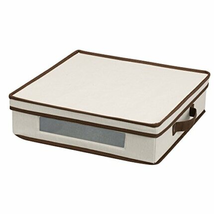 Household Essentials Vision Window Charger Plate Storage Chest, Natural Canvas with Brown Trim