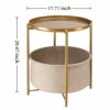 danpinera Round Side Table with Fabric Storage Basket, Metal Side Table Small Bedside Table Nightstand with Removable Tray Top for Living Room, B