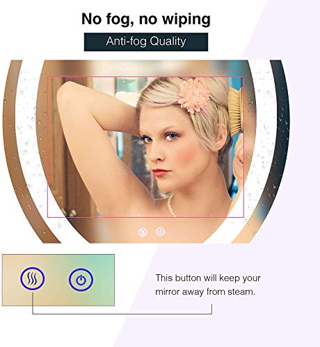 Oval Dimmable LED Bathroom Light Mirrors Horizontal Vertical Anti-Fog+IP44 Waterproof +CRI>90+UL Listed, Suitable for Home, Bathroom, Hotel