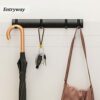 DMYMAT Black Wall Coat Rack with 6 Hooks, Waterproof Heavy Duty Coat Wall Hooks, Space Aluminum Material, Folding Hideaway Towel Hanger Hooks Wal