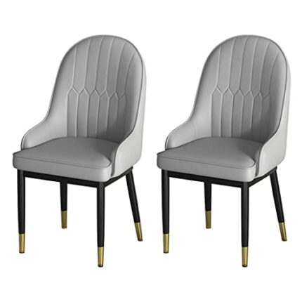 Kitchen Dining Room Furniture Chairs Faux PU Leather Dining Chairs Set Of 2 Modern High Back Padded Soft Seat Living Room Chairs Sturdy Metal Leg