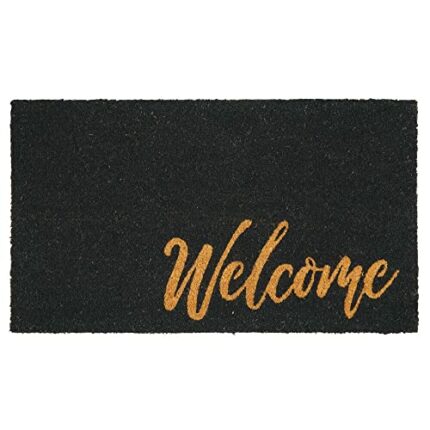 mDesign Decorative Doormat – Natural Coir Doormat with Script Writing – Welcome Mat for Indoor and Outdoor Use – Black/Brown