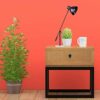 FGHOEV Solid wood bedside table with iron design, small sofa table with antique corner, square bedside table, simple living room, coffee table wi
