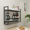 EYLINK Black Wine Rack Wall Mounted Wine Bottle Holder ，Iron Champagne Stemware Glasses Storage Shelf Kitchen Metal Floating Organizer Shelves Wi
