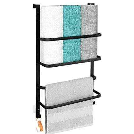 KES Over Door Towel Rail Bathroom Towel Rack Towel Holder with 2 Bar, Towel Storage Shelf with Hooks Aluminum Matte Black, BTH404S47-BK