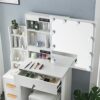 Saihemei Vanity Desk, Makeup Table with Mirror and Lights, Bedroom Table Vanity Set with 4 Drawers, 3 Lighting Modes Brightness Adjustable for Wo