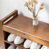 WALNUT Shoe Bench Rack Removable Cushion Hidden Storage Compartment Side Drawer Shoe Storage Organizer Shoe Cabinet (Color : Rosso, Size : 32x46x