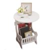 Hemore Small Side Table, 18inch PVC Wood Round 2 Tier Nightstand with Storage Shelf, Small Bedside Table, Sofa End Table for Bedroom Living Room